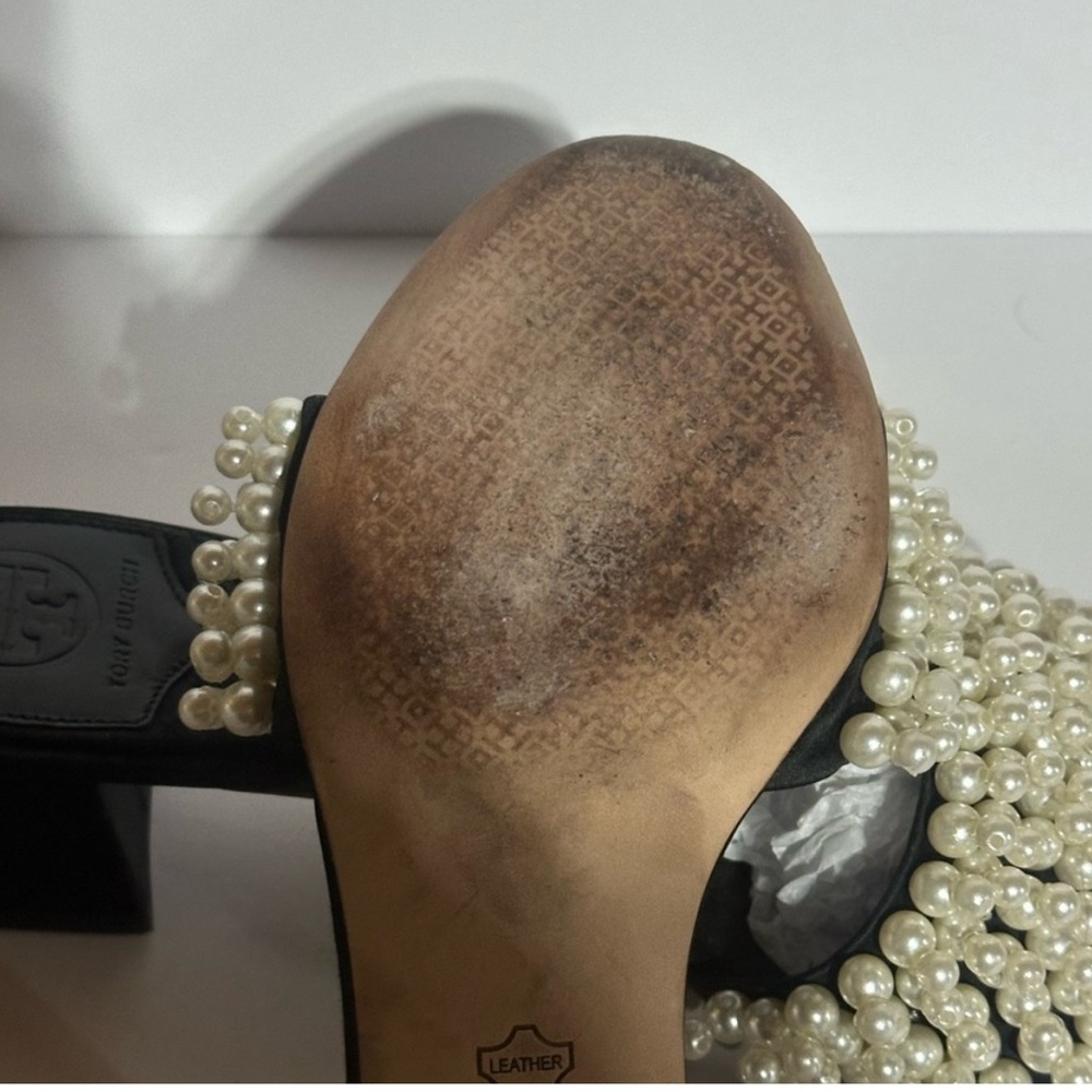 Tory Burch Tatiana Black and White Pearl Sandals - Picture 10 of 10